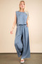 VERY J Solid Woven Top & Pants Set