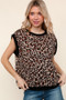 Haptics Leopard Print Dolman Cap Sleeve Knit Top