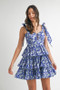 MABLE Floral Print Shoulder Tie Layered Mini Dress