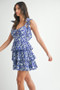 MABLE Floral Print Shoulder Tie Layered Mini Dress