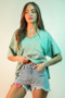 VERY J Raw Hem Pocketed Contrast Washed Denim Shorts