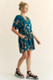 Davi & Dani Floral Print Short Bell Sleeve Pleated Mini Dress