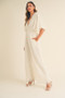 MABLE Fluffy Deep V Neck Wide Leg Jumpsuit