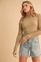 Aemi+Co Mock Neck Ribbed Knit Top with Crochet Sleeve