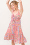 And The Why Tied Front Smocked Back Tiered Boho Printed Dress