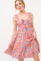 And The Why Tied Front Smocked Back Tiered Boho Printed Dress
