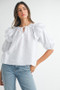 MABLE Stripe Ruffle Shoulder Puff Sleeve Blouse