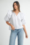 MABLE Stripe Ruffle Shoulder Puff Sleeve Blouse