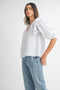 MABLE Stripe Ruffle Shoulder Puff Sleeve Blouse