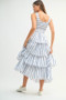MABLE Pin Stripe Smocked Bodice Layered Midi Dress