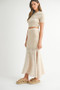 MABLE Pointelle Short Sleeve Crop Top and Slit Skirt Sweater Set