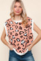 Haptics Leopard Print Dolman Cap Sleeve Knit Top