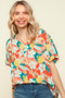 Haptics V Neck Drop Shoulder Hawaiian Woven Top
