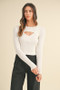 MABLE Cut Out Long Sleeve Ribbed Knit Top