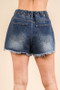 VERY J Raw Hem Pocketed Contrast Washed Denim Shorts