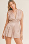 MABLE Draped Romper with Pleated Shoulder Pad Detail