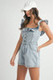MABLE Off Shoulder Ruffle Detail Denim Romper