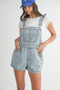 MABLE Square Neck Ruffle Shoulder Denim Overall Romper