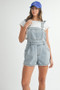 MABLE Square Neck Ruffle Shoulder Denim Overall Romper