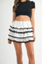 MABLE Poplin Ruffle Layered Contract Lace Trim Mini Skirt