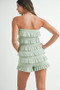 MABLE Pointelle Knit Fabric Ruffled Tube Romper