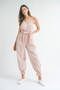 MABLE Washed Fabric Spaghetti Strap Waist Belted Jumpsuit