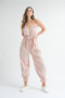 MABLE Washed Fabric Spaghetti Strap Waist Belted Jumpsuit