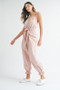 MABLE Washed Fabric Spaghetti Strap Waist Belted Jumpsuit