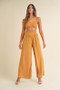 MABLE Smocked Bralette Crop Top and Wide Leg Pants Set