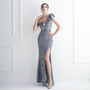 Elegant Sequin Ruffled One Shoulder Slit Prom Dress Slim Fit Fishtail Formal Party Evening Gowns