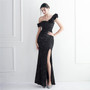 Elegant Sequin Ruffled One Shoulder Slit Prom Dress Slim Fit Fishtail Formal Party Evening Gowns