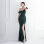 Elegant Sequin Ruffled One Shoulder Slit Prom Dress Slim Fit Fishtail Formal Party Evening Gowns