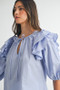 MABLE Stripe Ruffle Shoulder Puff Sleeve Blouse