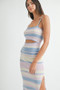 MABLE Multi Color Striped Front Cutout Knit Midi Dress