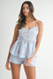 MABLE Stripe Embroidered Peplum Cami and Shorts Set