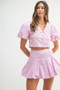 MABLE Puff Sleeve Button Down Top and Bubble Skirt Set