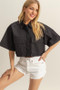 HYFVE Front Pockets Poplin Collared Neck Crop Shirt