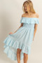 HYFVE High-Low Eyelet Ruffled Off-Shoulder Dress