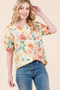 BOMBOM Floral Round Neck Puff Sleeve Top