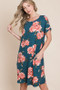 BOMBOM Floral Round Neck Short Tee Dress with Pockets