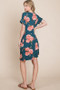 BOMBOM Floral Round Neck Short Tee Dress with Pockets