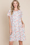 BOMBOM Printed Round Neck Short Sleeve Tee Dress