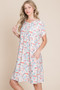 BOMBOM Printed Round Neck Short Sleeve Tee Dress