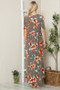 BOMBOM Floral Round Neck Short Sleeve Maxi Tee Dress