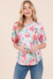BOMBOM Floral Round Neck Puff Sleeve Top