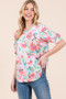 BOMBOM Floral Round Neck Puff Sleeve Top
