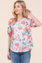 BOMBOM Floral Round Neck Puff Sleeve Top