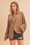 Aemi + Co Raw Edge Exposed Seam Collared Neck Long Sleeve Shirt