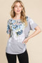 BOMBOM Floral Round Neck Short Sleeve T-Shirt
