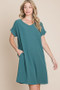 BOMBOM V-Neck Short Sleeve Dress with Pockets